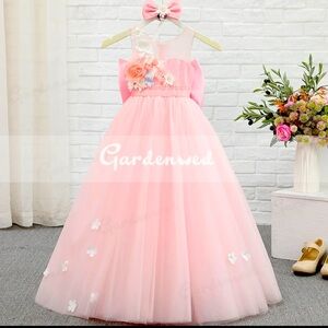 Puffy Pink Girl Ball Gown Dresses Tulle Flower Dress